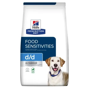 Hill's canine D/D eliminatie dieet, huid problemen, eend en rijst, jeuk, hond, voedingsallergie, voedselallergie, goede voeding